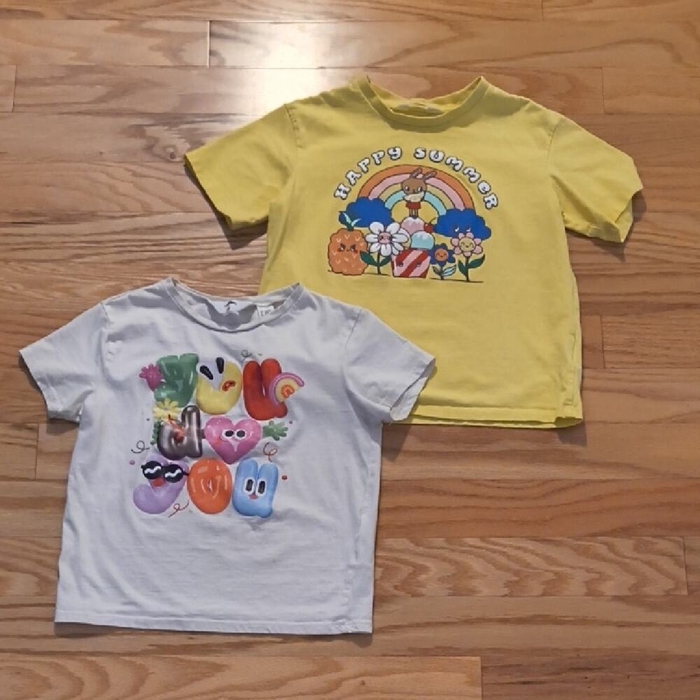 H&M Kids Short Sleeve T-Shirt Set - Yellow & Cream, Size 8/10, GU